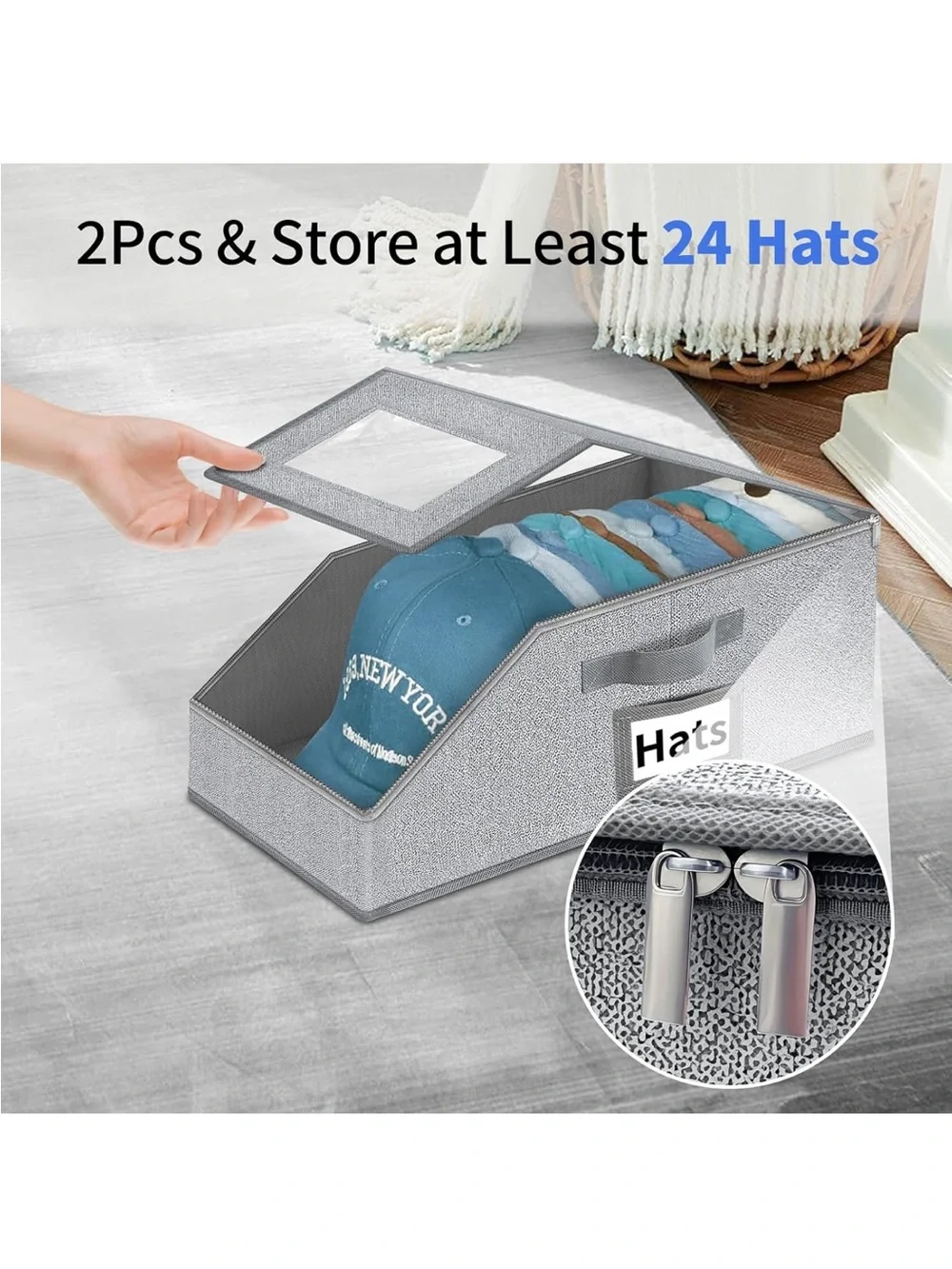 New Open Box Hat Organizer for Baseball Caps - 2PCS Stackable Storage with Clear